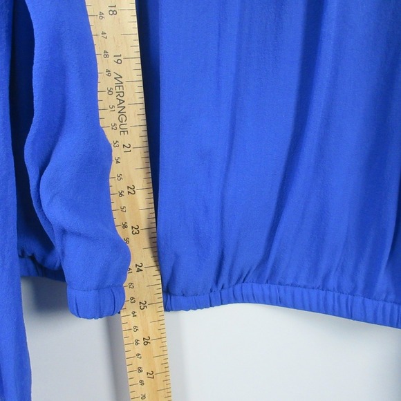 Guess by Marciano 100% Silk Blouse S Blue Cold Shoulder Long Sleeve Y2K 172 - Picture 10 of 11